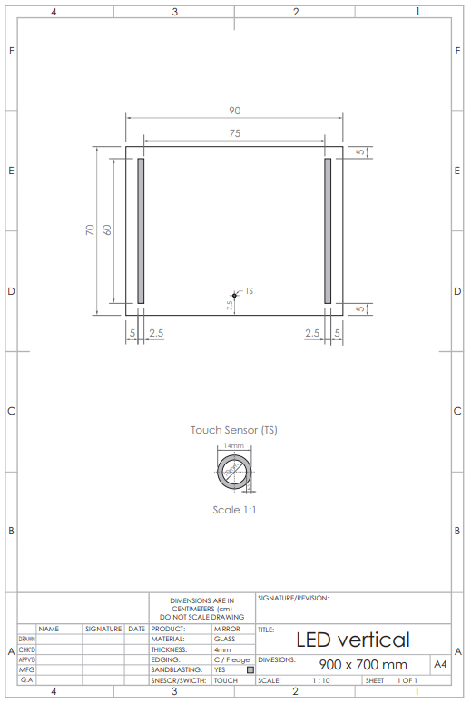 Gliss Design Vertical spiegel met LED-verlichting en verwarming 90x70cm