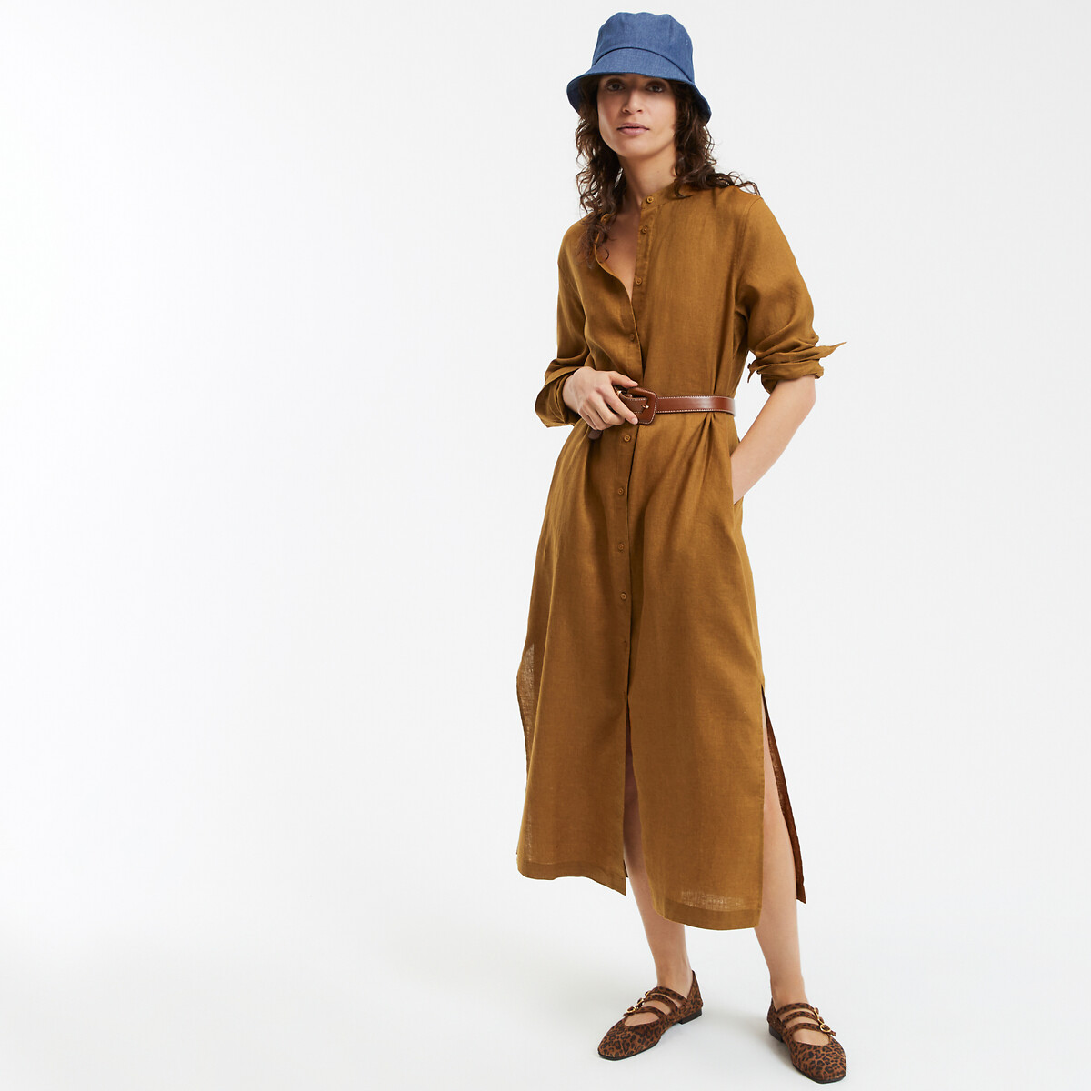 COLEÇÕES LA REDOUTE<br>Vestido longo com mangas compridas, em linho