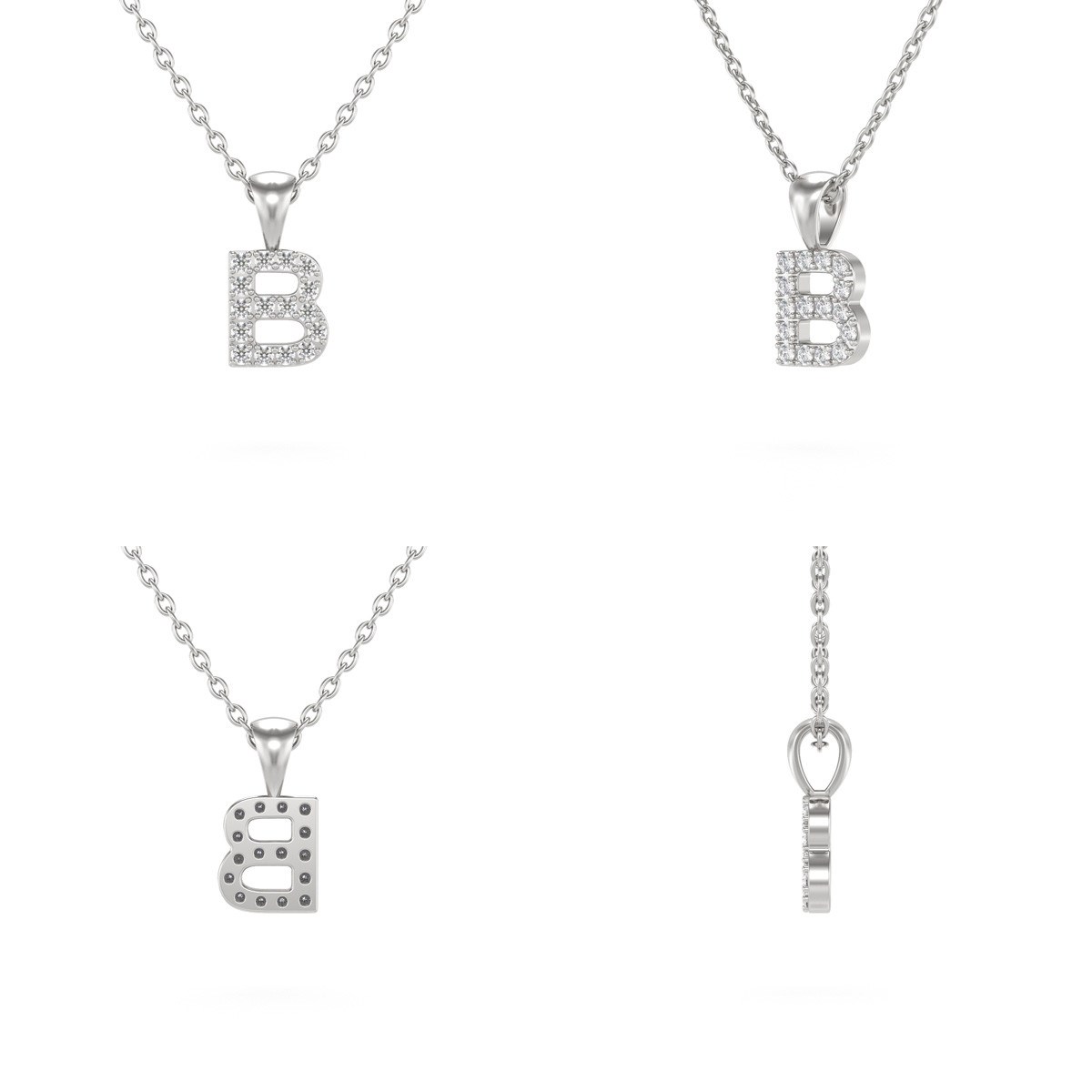 Collier Pendentif ADEN Lettre B Diamant Chaine Argent 925 incluse 0.72grs