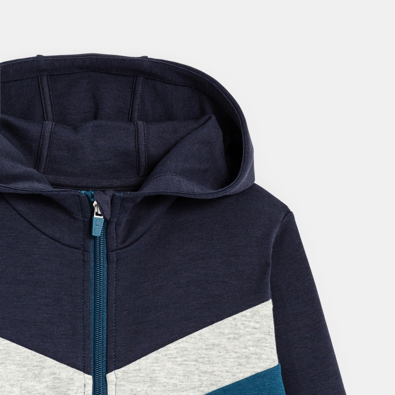 Sweat-shirt 3 couleurs à capuche bleu garçon