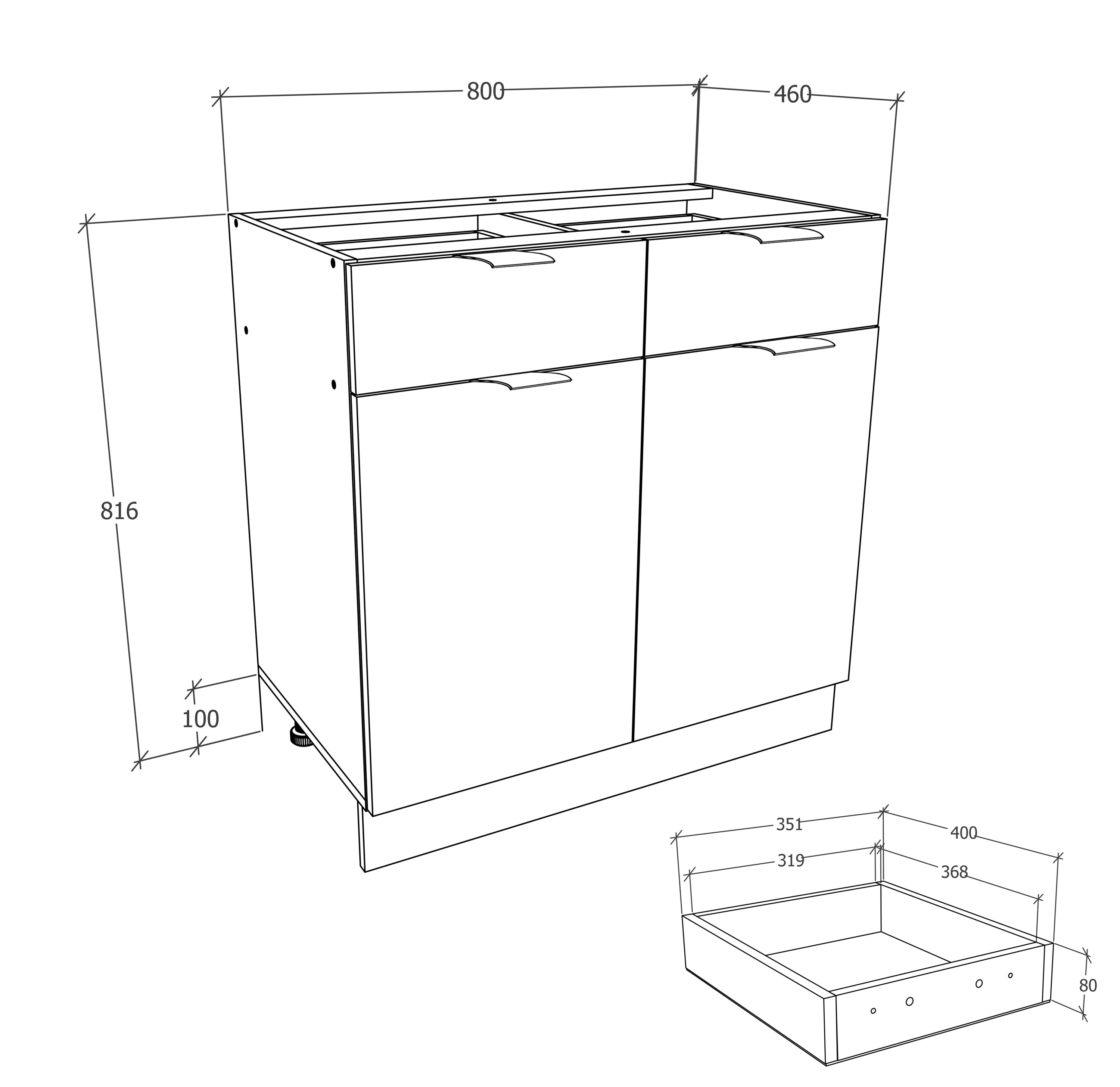 VCM Küchenschrank Breite 80 cm Schublade Unterschrank Küche Küchenmöbel Fasola
