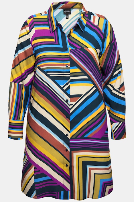 Longbluse, grafischer Druck, A-Linie, Hemdkragen, Langarm