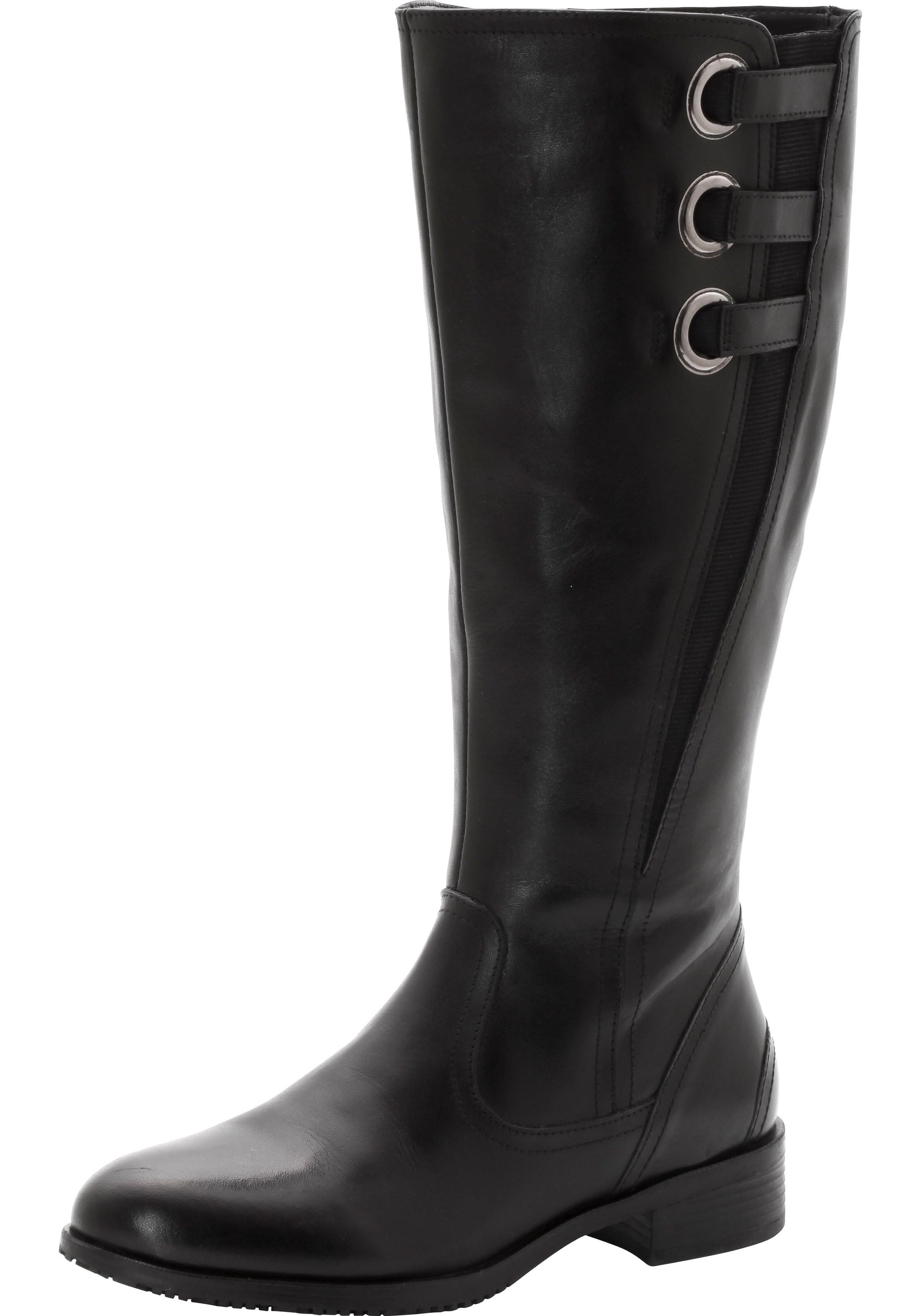 Weitschaftstiefel aus Leder mit drei Zierschnallen