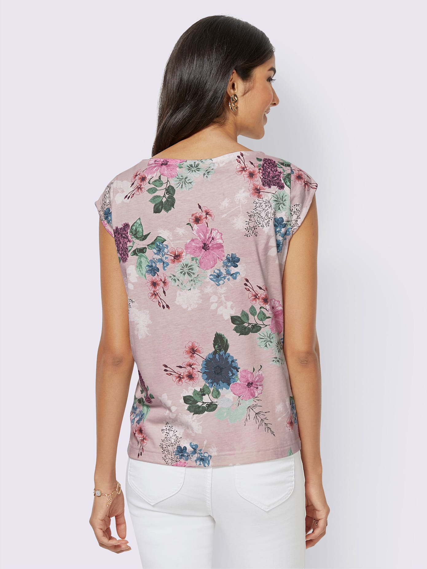T-shirt à fleurs en mélange de fibres naturelles