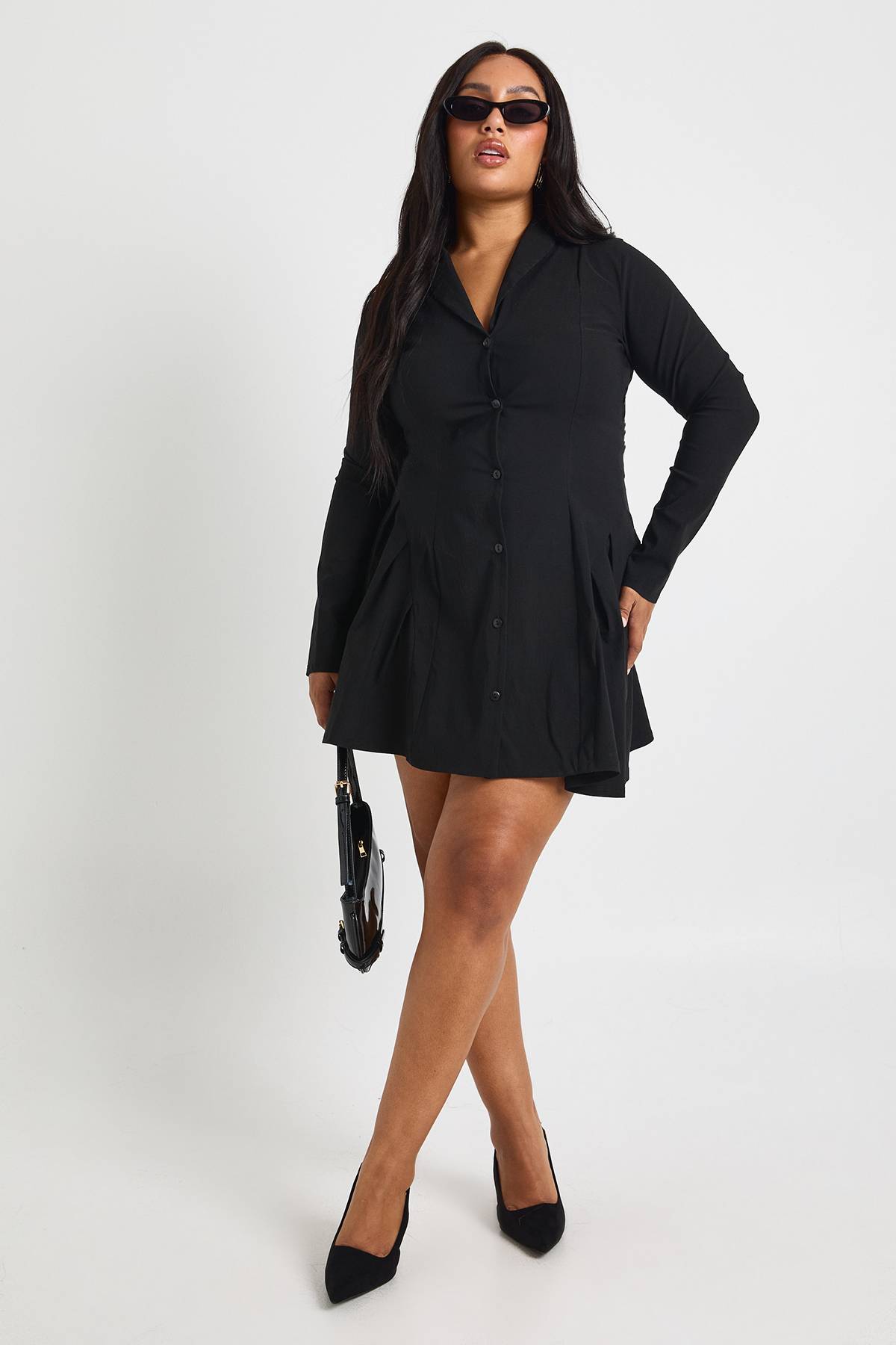 boohoo Robe blazer boutonnée à manches longues grande taille