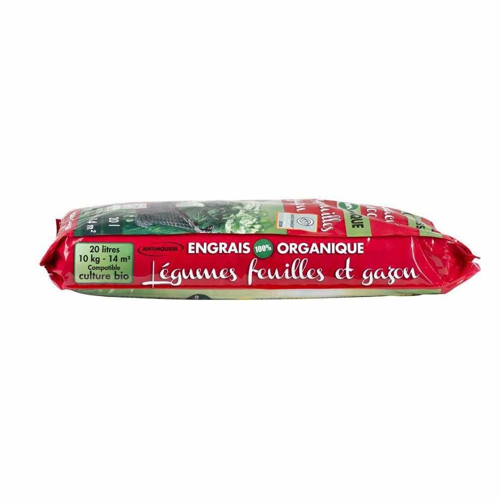 Engrais organique antimousse pour gazon et légumes - 20 litres