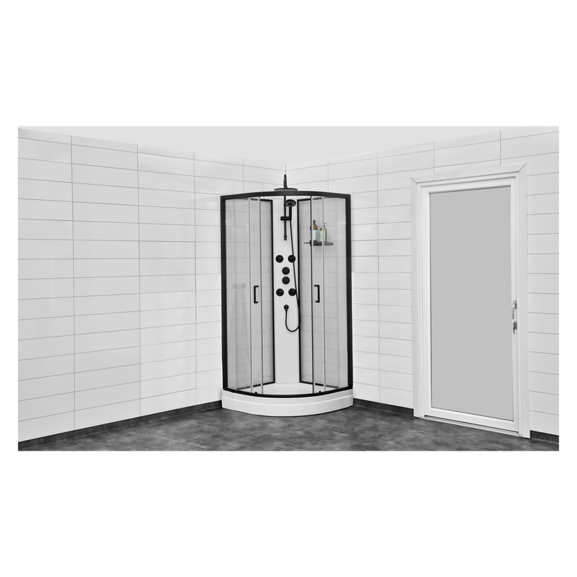Svart/hvit dusjkabinett med takdusj 90x90x225 cm
