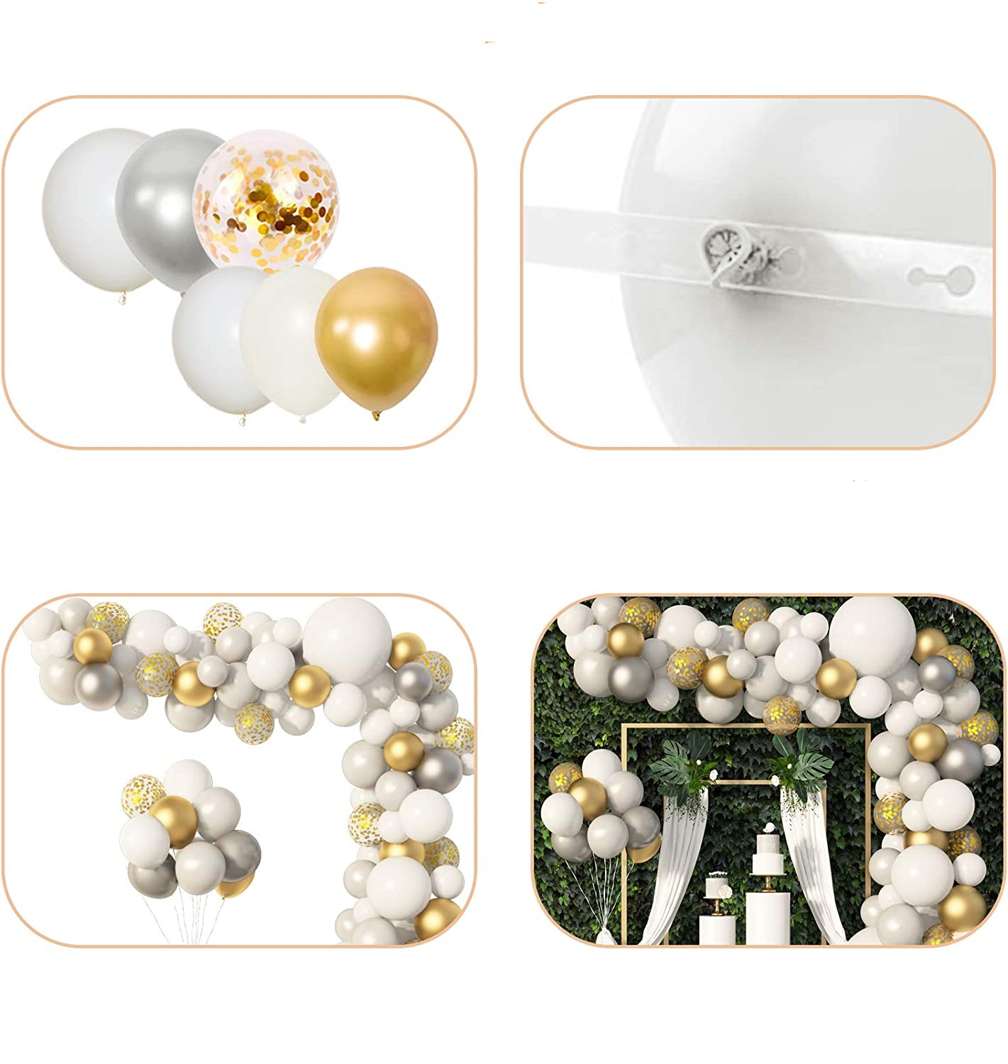 (137-tlg. Set) Party Ballons Luftballons mit Konfetti - Weiss / Grau / Gold