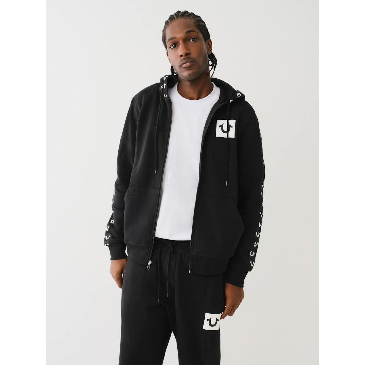 True Religion TR Logo Tape Trim Zip Hoodie Mens