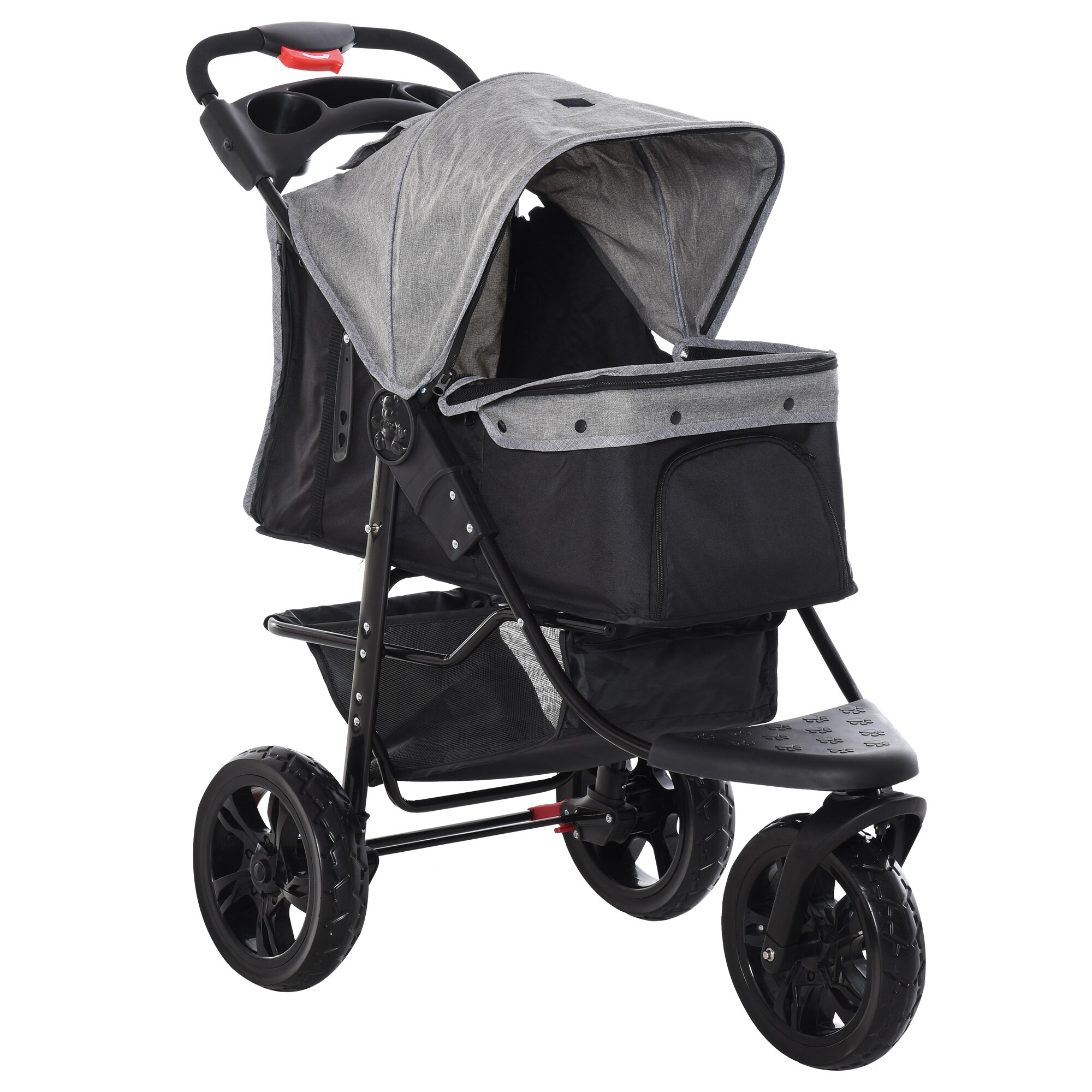 PawHut Hundewagen mit 3 Rädern, verstellbares verdeck, geignet zum joggen Grau/Schwarz 109,5 x 57,5 x 106,5 cm (LxBxH)
