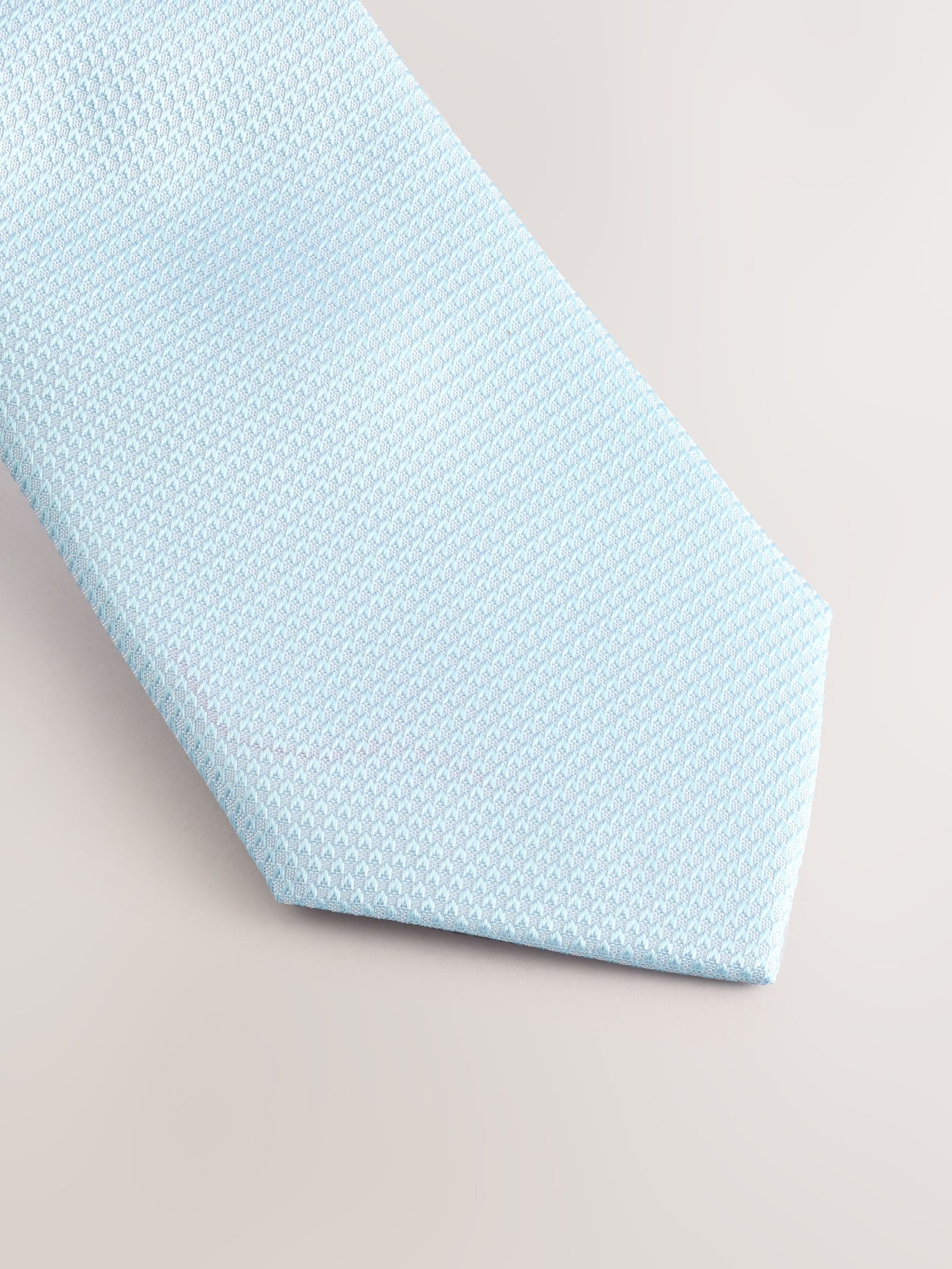 Blauw - Set met textuurrijke stropdas en pochet