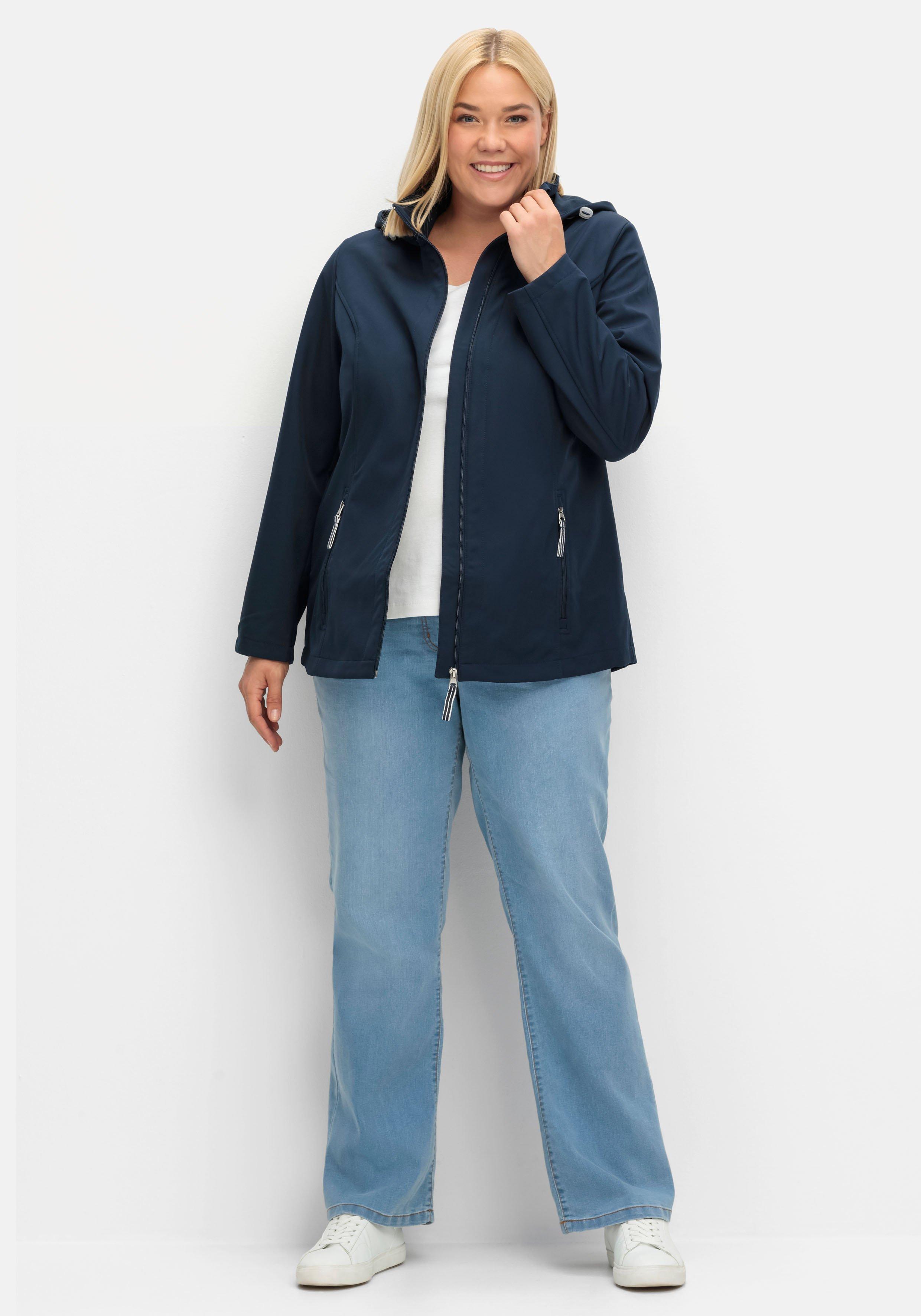 Softshelljacke mit Kapuze, in Longform