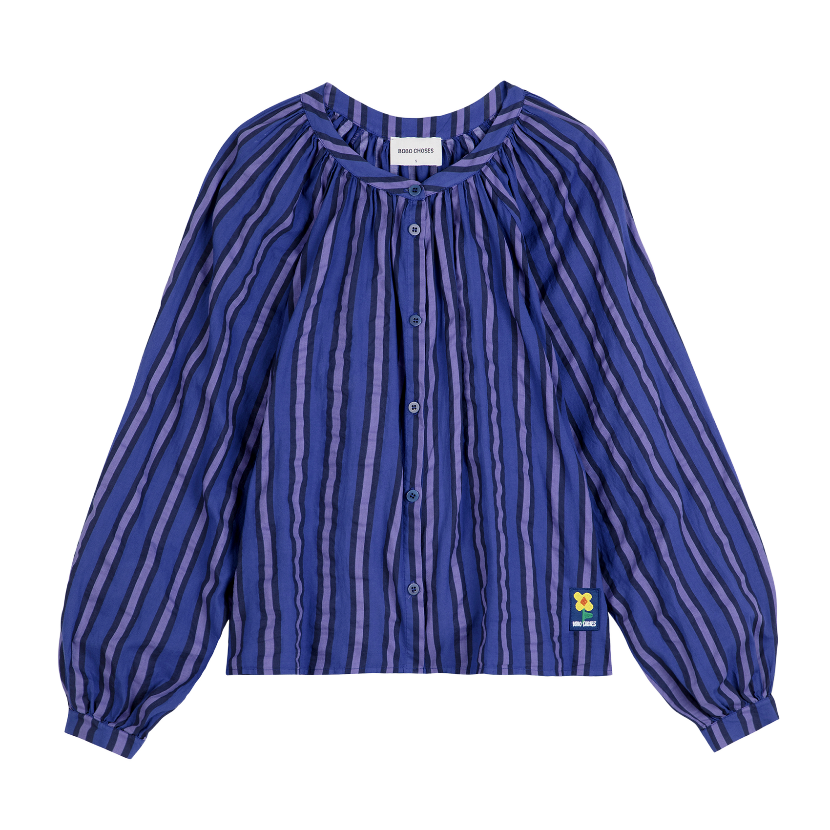 Chemise droite col rond en coton bio rayé | Multicolore