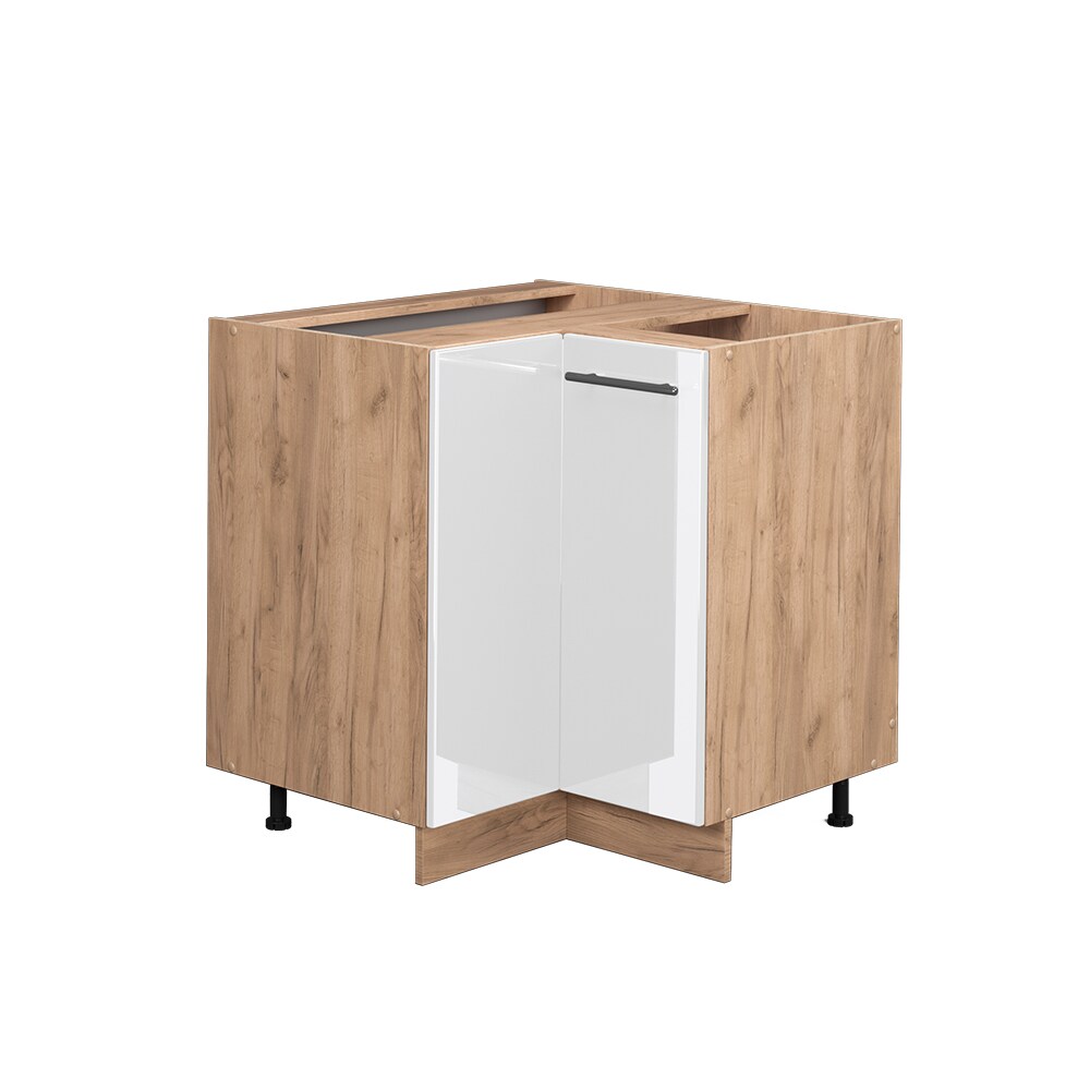Vicco Eckunterschrank Küchenschrank Küchenmöbel Fame-Line Eiche Weiß modern 87 cm Küche Eckküche Einbauküche Doppel-Drehtür Einlegeboden Blende Küchenzeile Hochglanz