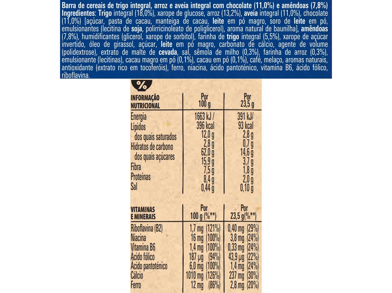 BARRAS DE CEREAIS FITNESS CHOCOLATE E AMÊNDOAS 141 G