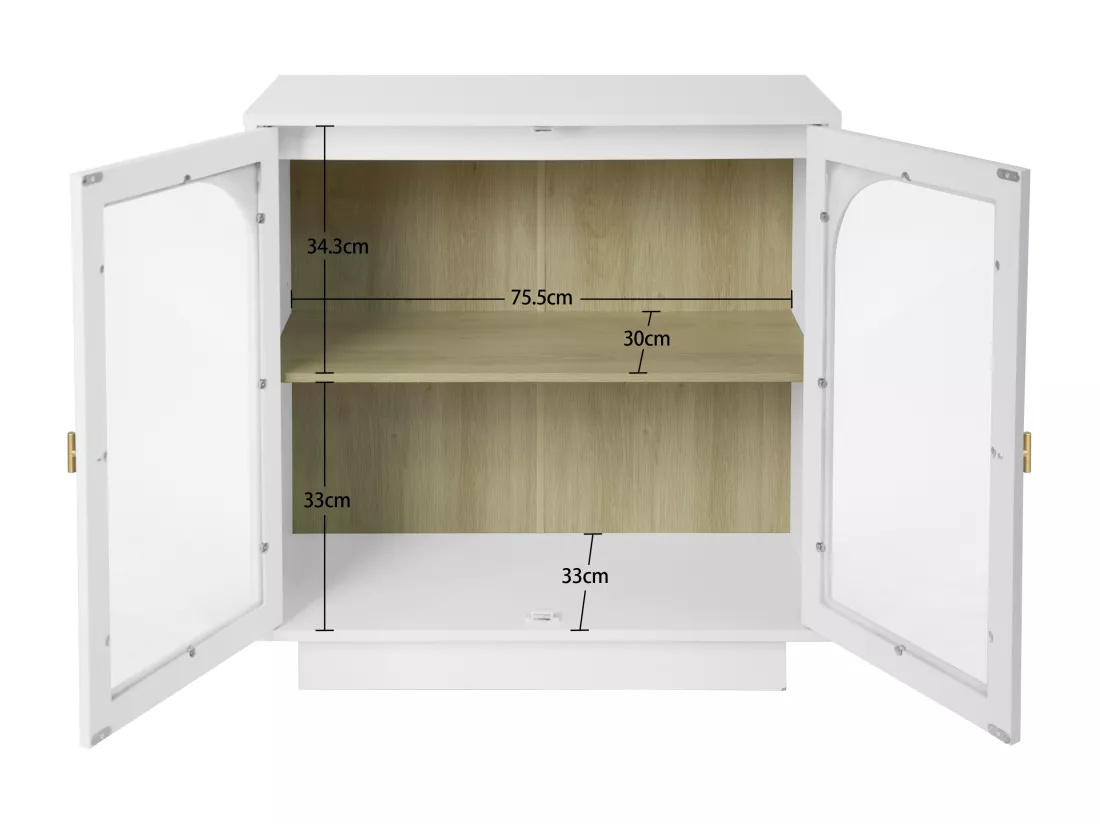 Armoire à double porte blanche avec éléments arrondis, 80 cm de long, pour chambre, bureau, salon et autres espaces