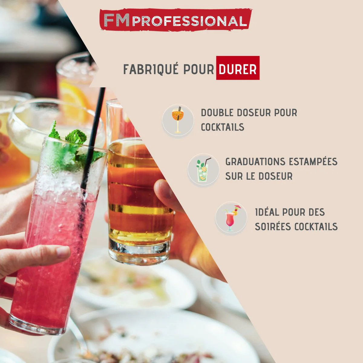 Doseur alcool pour cocktail 5 cl et 3 cl en inox Boissons FM Professio