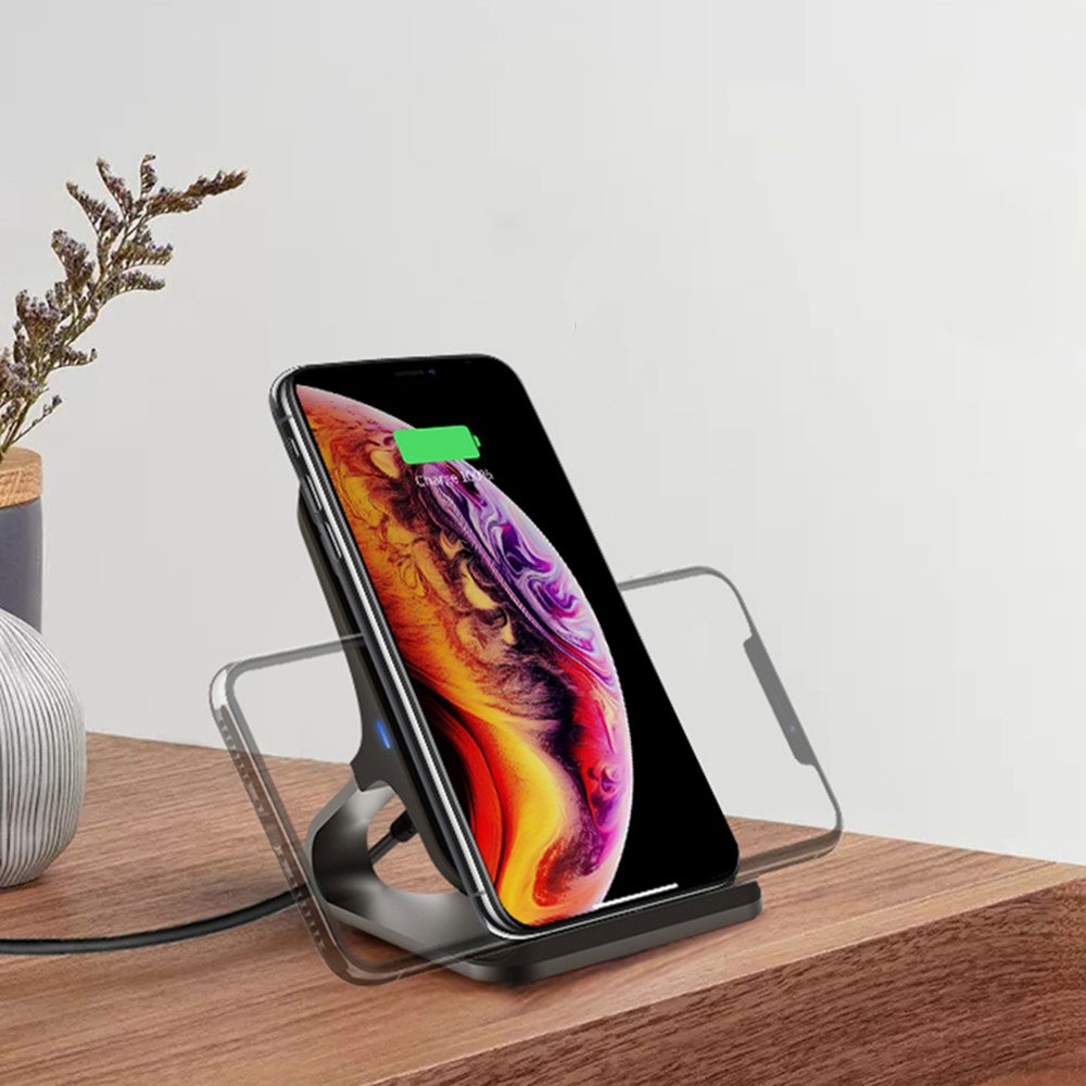(15W) Qi Wireless Charger Induktions Fast Charge Ladegerät Halterung Ständer - Schwarz