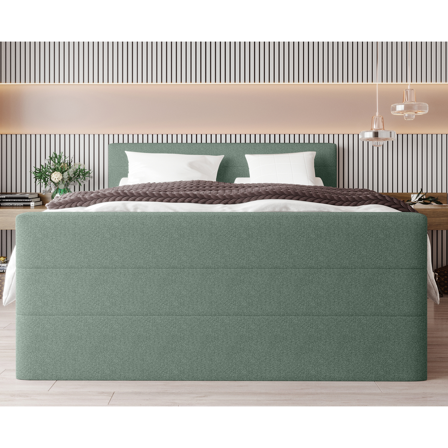 Boxspringbett - hellgrün - inklusive Topper - 180x200 cm