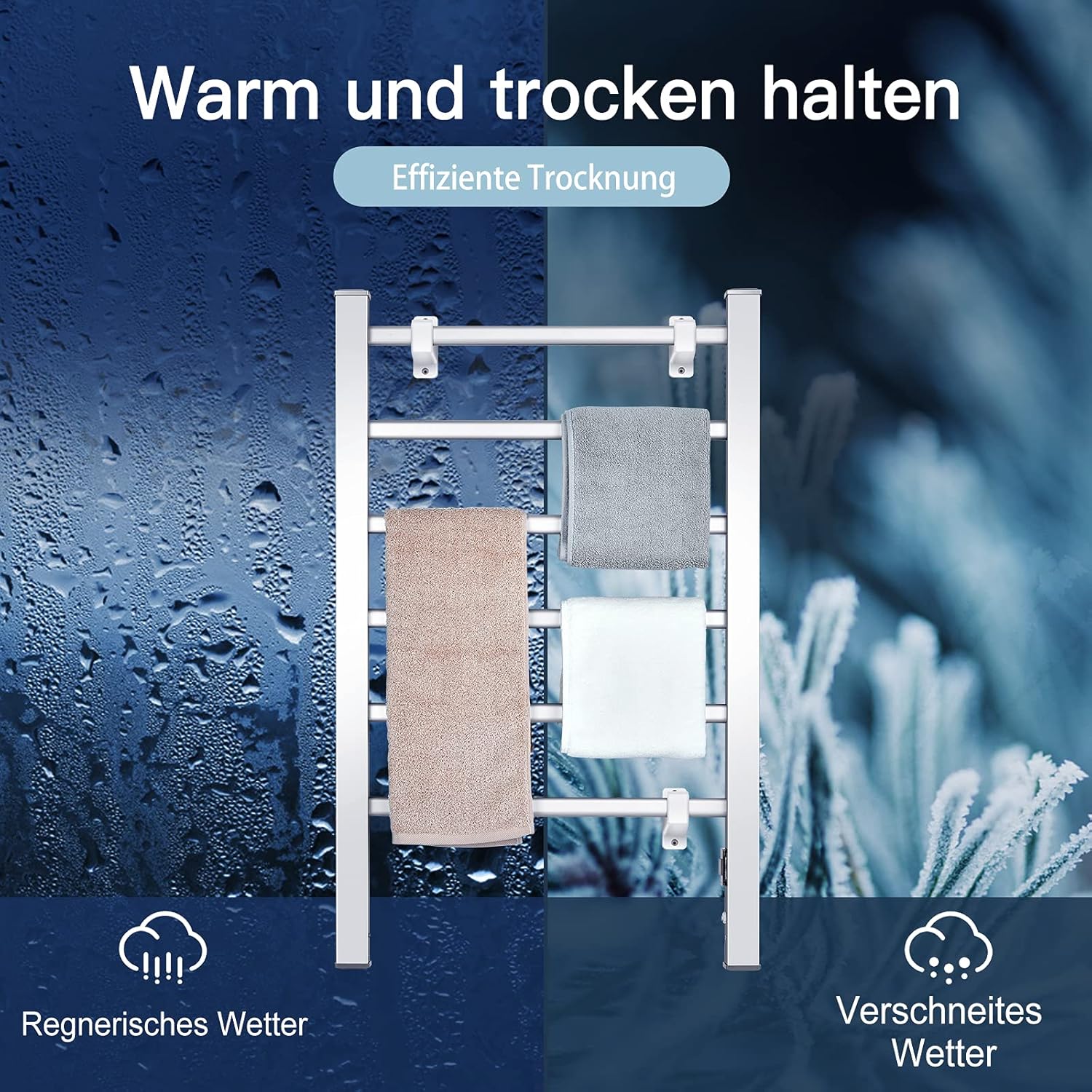 COSTWAY Handtuchheizkörper elektrisch 53 x 86 cm, 2 in 1 Badheizkörper & Handtuchhalter, Handtuchtrockner 100W, Handtuchwärmer Bodenstehen & Wandmontage, Silber