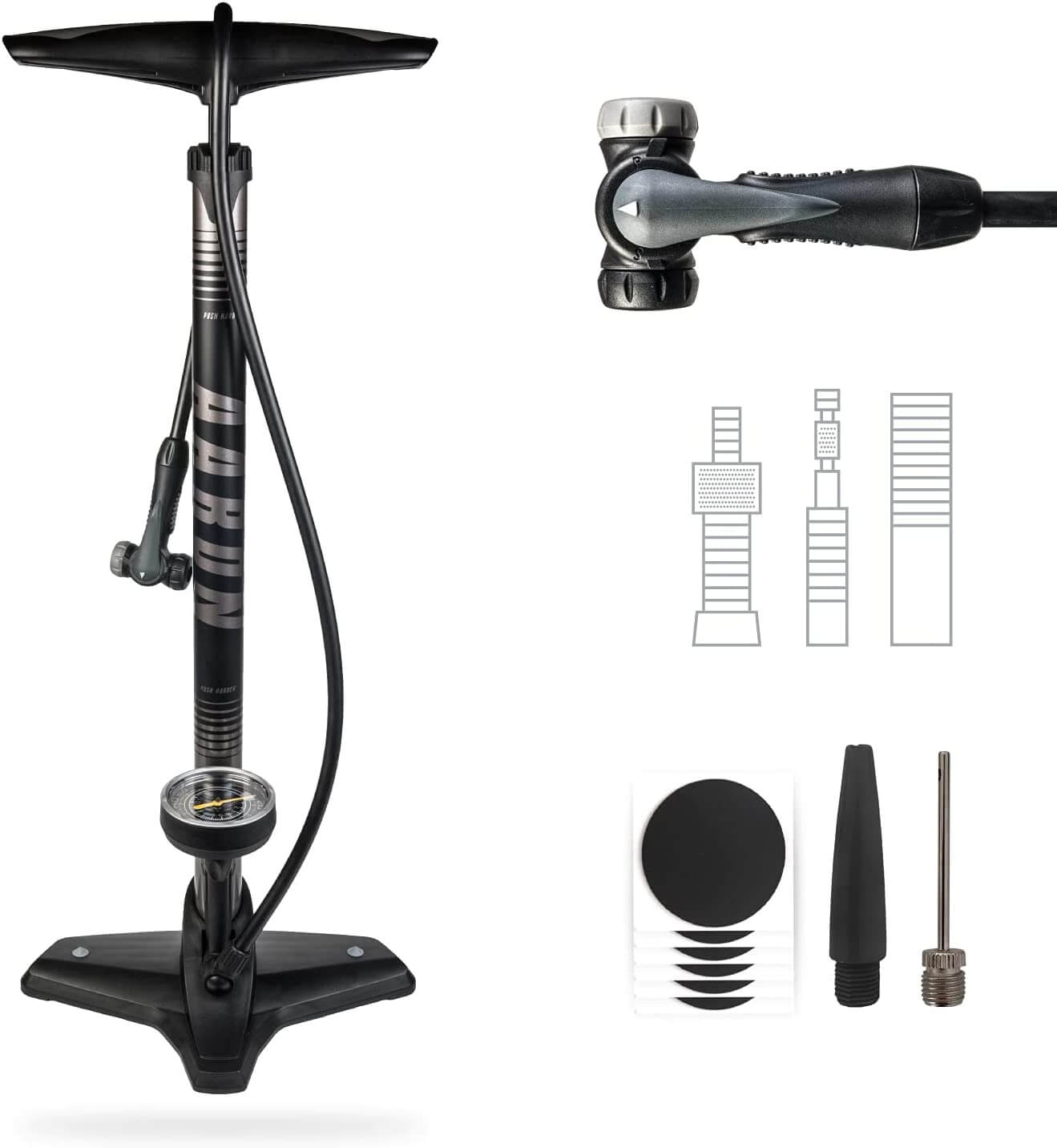 AARON Luftpumpe Sport One in Grau Fahrrad-Stand-Pumpe für alle Ventile mit Manometer