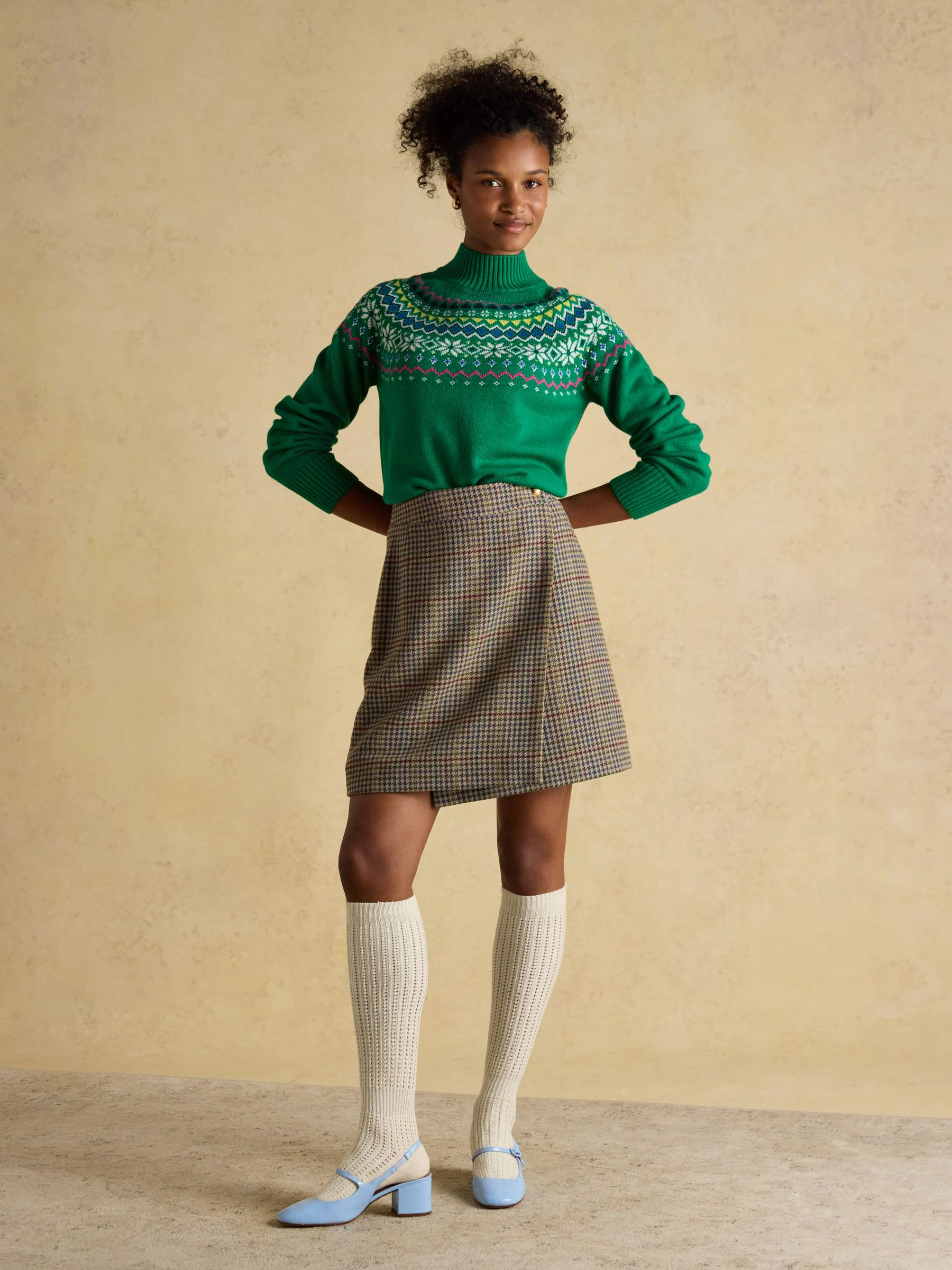 Groen - Joules Alba Fair Isle High Neck Cotton-Blend Jumper
