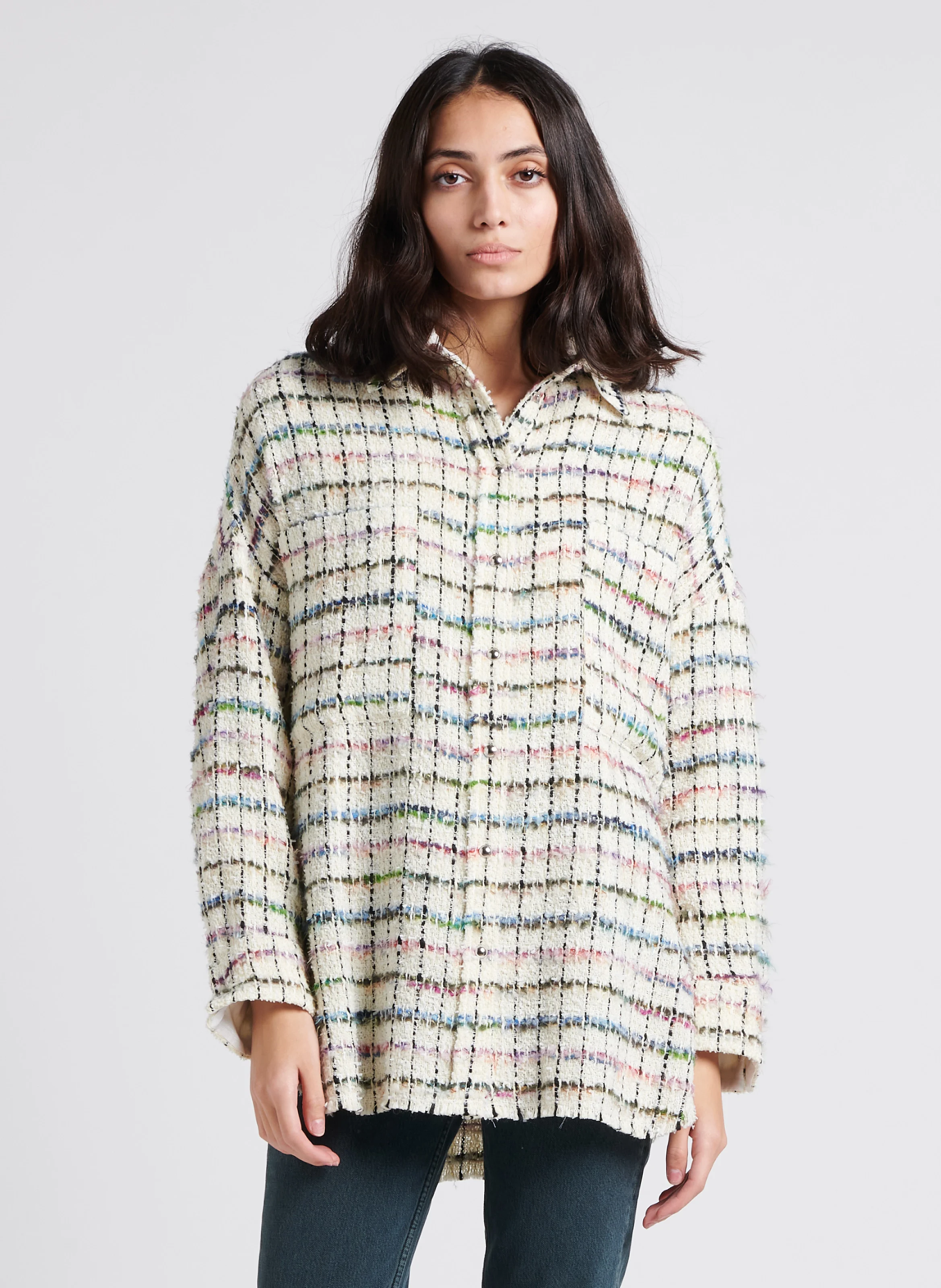 MADITA - Surchemise col classique en tweed | Beige