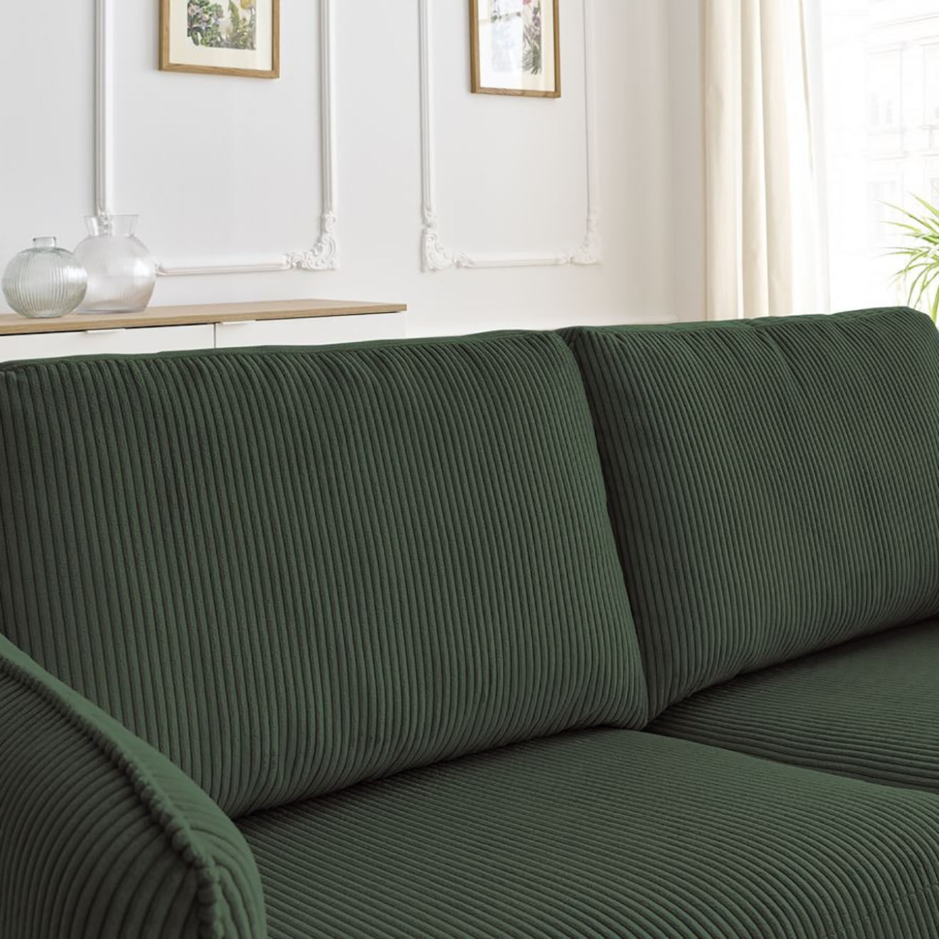 Bobochic Canapé droit convertible express en Velours côtelé 3 places Lenny vert - 178x102x89 cm