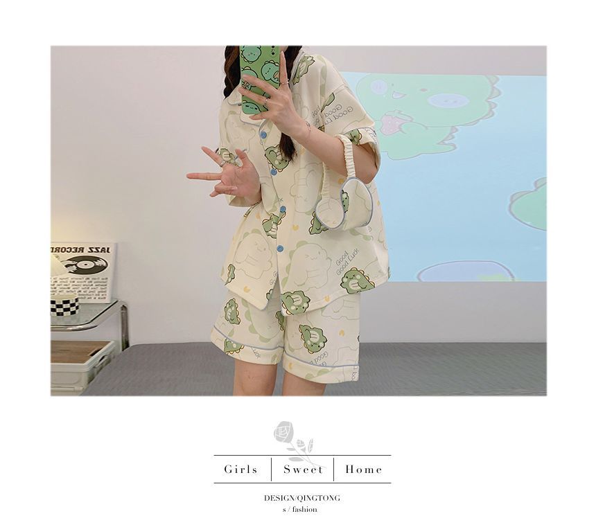 Sweetzer - Pyjamaset: Shirt met korte mouwen en cartoonprint + korte broek