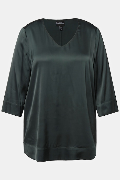 Blusenshirt, Satin, Boxy, V-Ausschnitt, 3/4-Arm