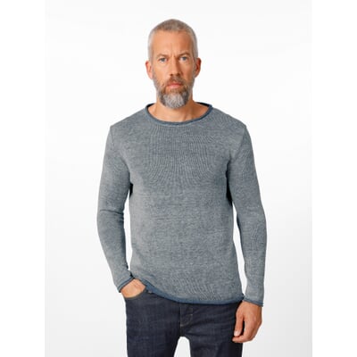 Herren-Rundhalspullover, Grau-Blau