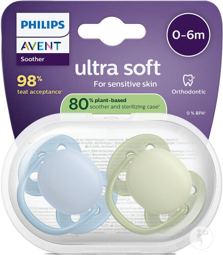Philips Avent Sucette +0 Mois Soft Bleu Clair/Vert 2 Pièces