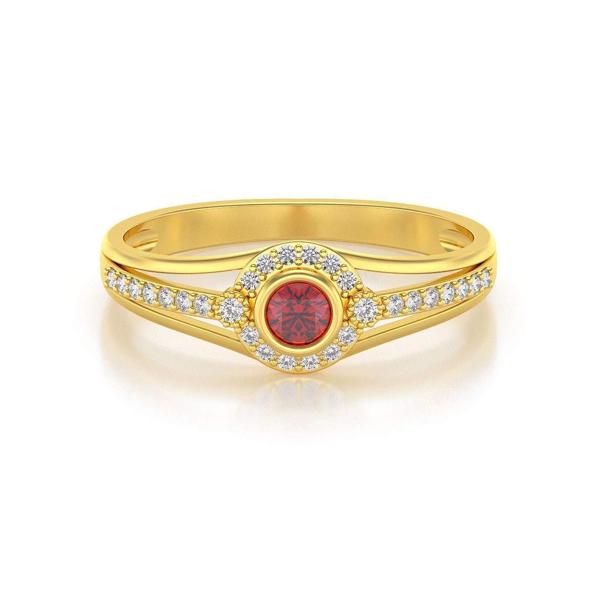 Bague ADEN Or 585 Jaune Rubis et diamants 2.118grs
