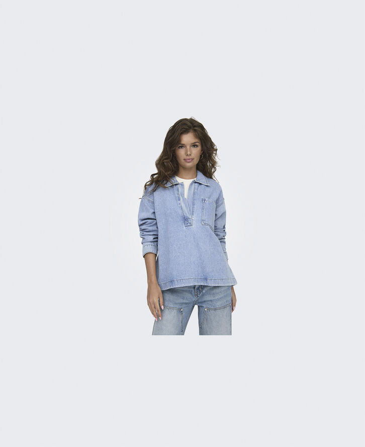 ONLY ONLBIRDIE L/S POLO DENIM SHIRT AZG Light blue denim