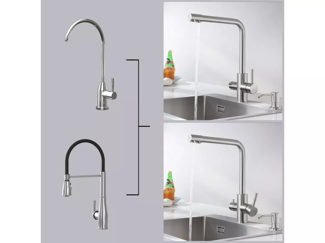 Cecipa max 3 en 1 Mitigeur Cuisine pour Sstème D'osmose avec 2 Leviers Robinet Purificateur d'eau pour l'Eau Chaude/Froide et l'Eau Filtrée,EU Modèle