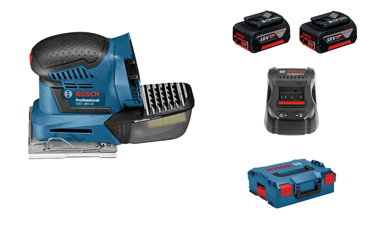 Bosch GSS 18V-10 3-in-1 Multischuurmachine set in L-Boxx - 18V Li-ion Accu (2x 5.0Ah accu)