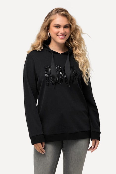 Hoodie, Pailletten-Schriftzug, Langarm, Kapuze