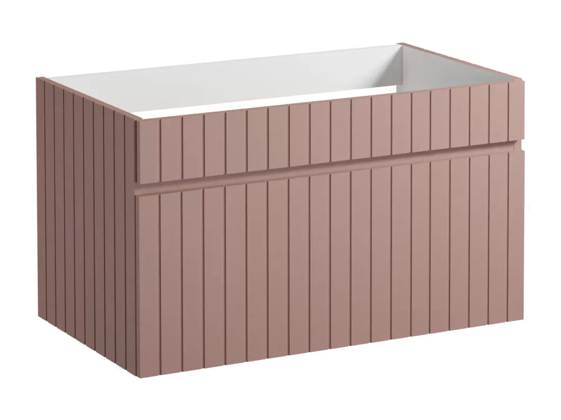 Meuble sous vasque suspendu strié rose avec planche - 80 cm - SATARA