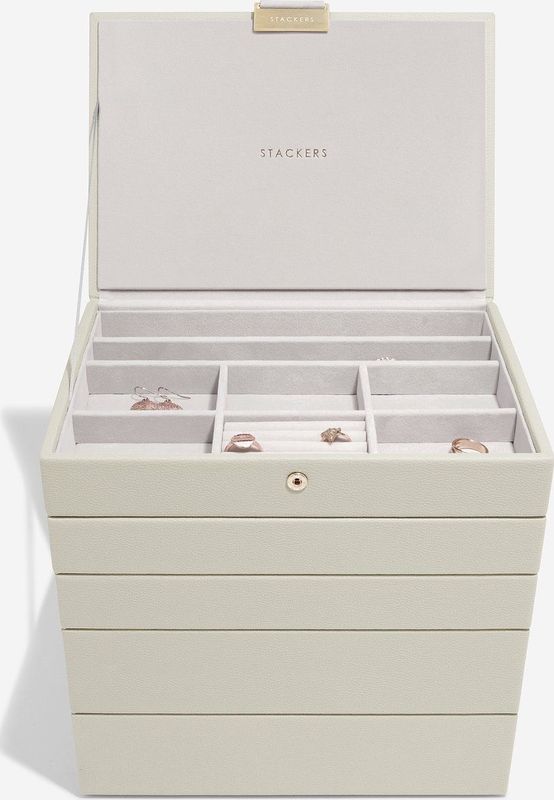 Stackers - Juwelendoos - Beige - 5 Compartimenten - Grijze Voering