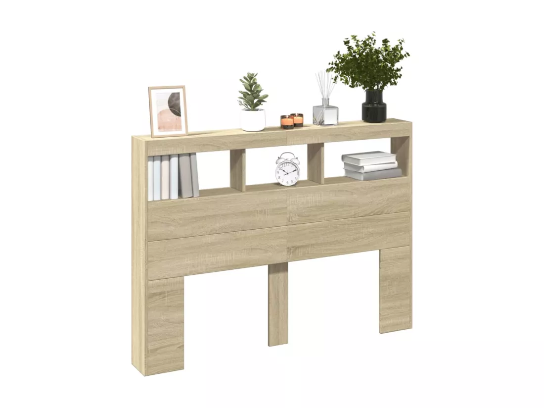 Armoire tête de lit avec LED chêne sonoma 140x17x102