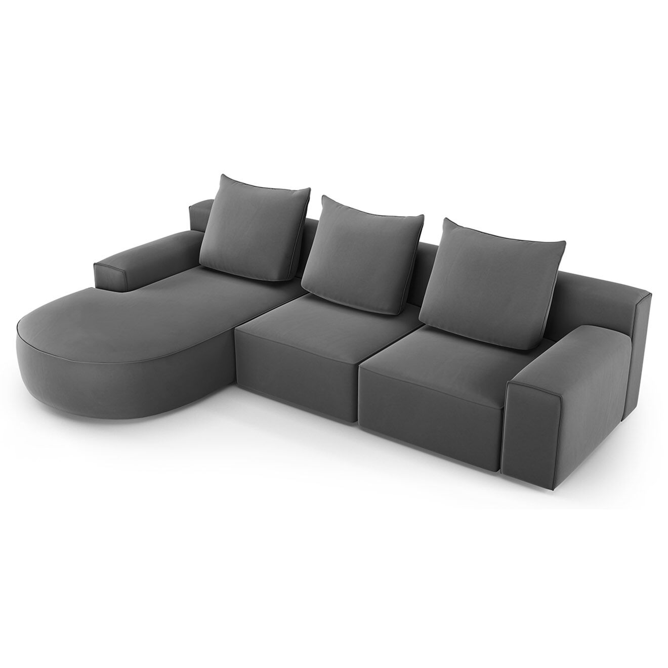 Mazzini Sofas Canapé d'angle gauche arrondi en velours Ivy 5 Places gris foncé - 285x180x89 cm