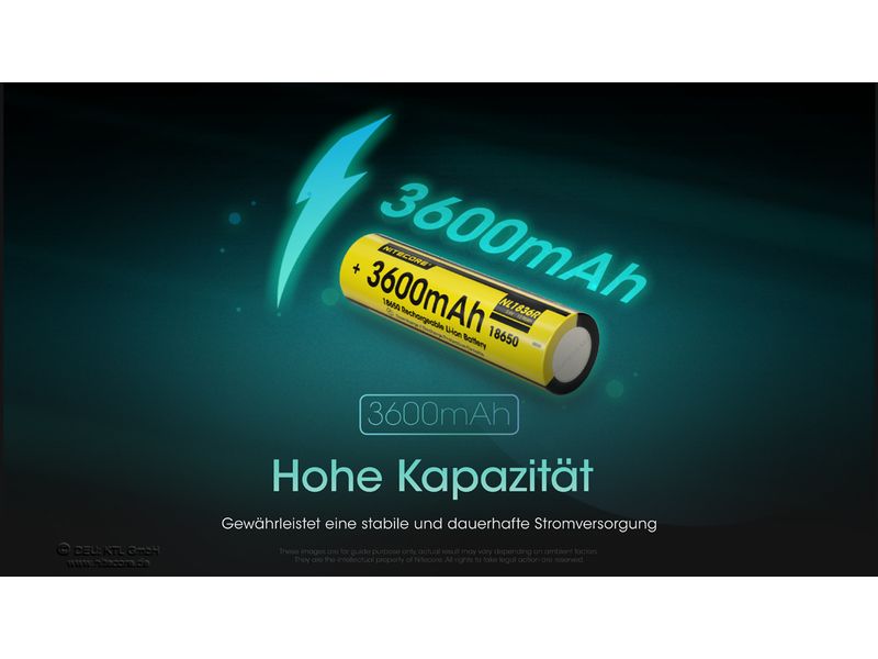 Nitecore Akku NL1836R Li-Ion Typ 18650 mit USB-C 3600 mAh, Geschützter Li-Ion-Akku