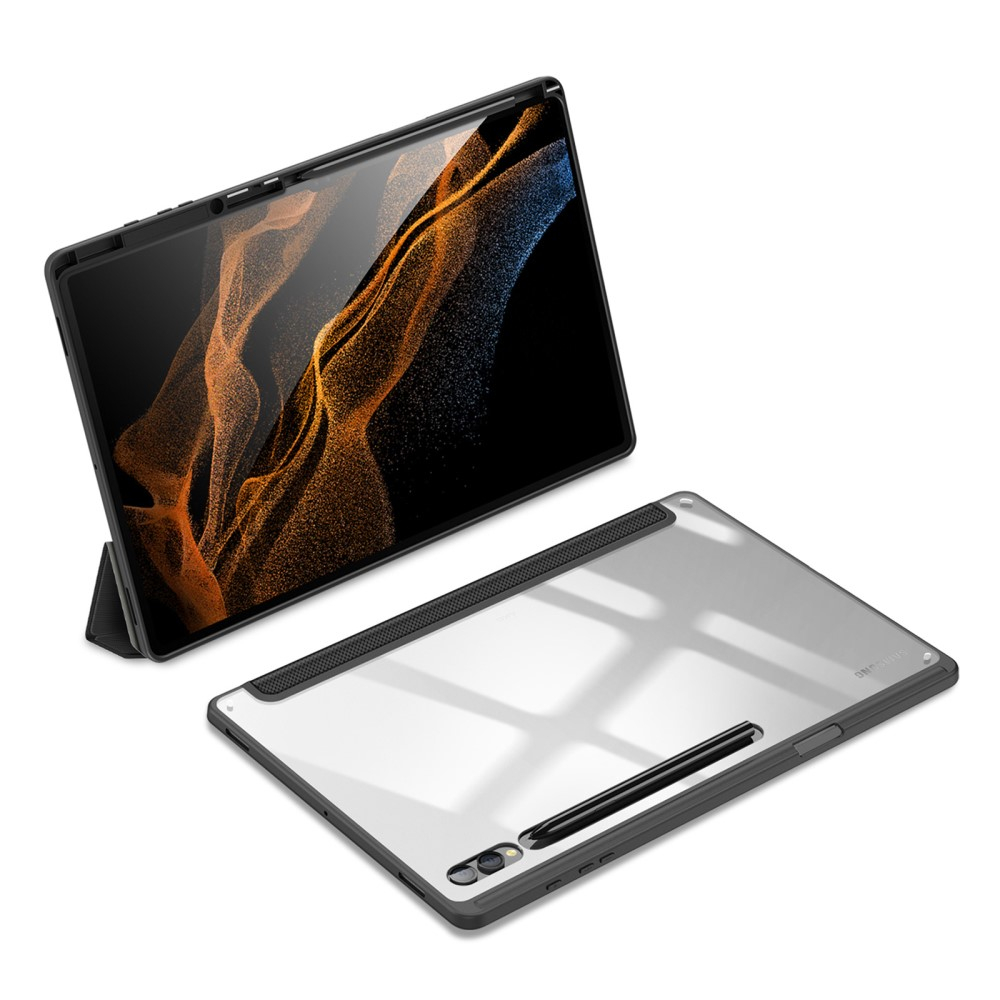Samsung Galaxy Tab S9 Ultra Leder Tasche Smart Cover Schutzhülle   S-Pen Halter - Schwarz