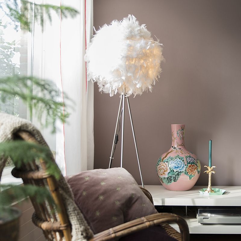Landelijke vloerlamp staal met wit - Feather