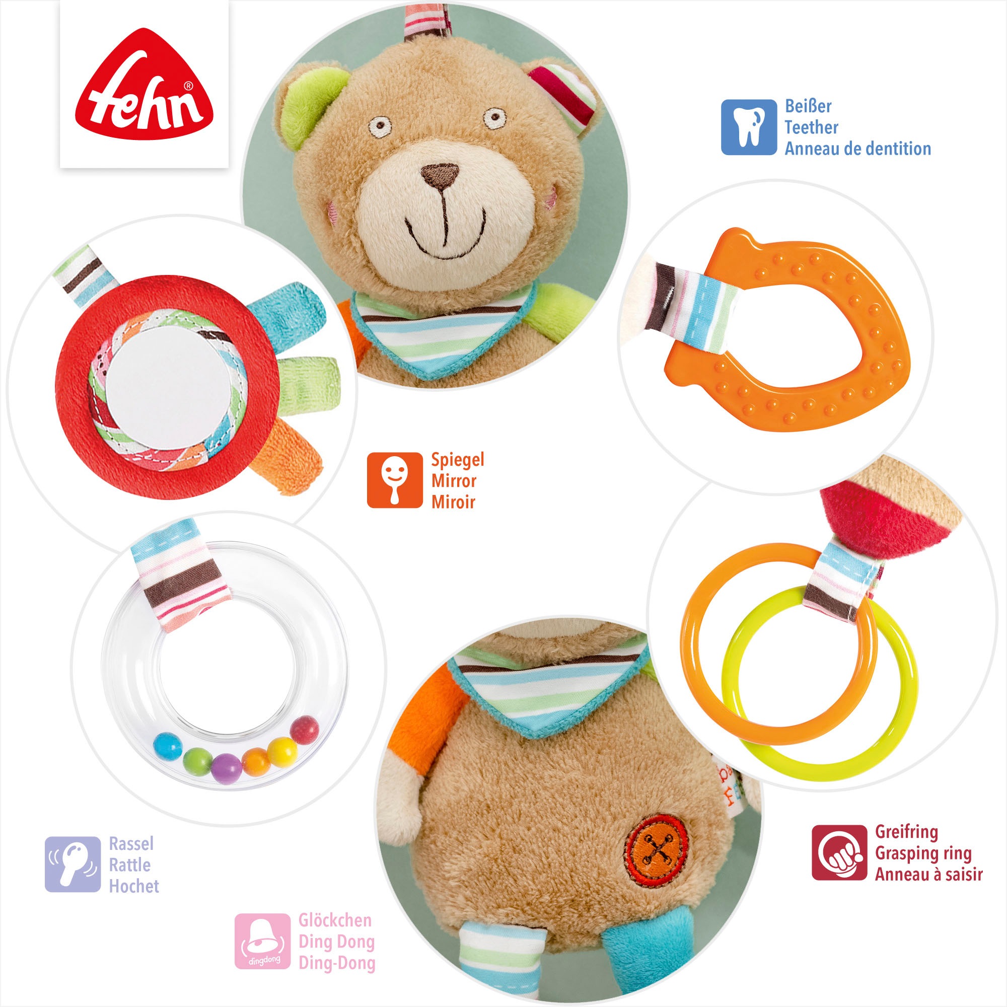 Fehn Greifspielzeug »Classic Stars, Activity-Teddy« inklusive Befestigung