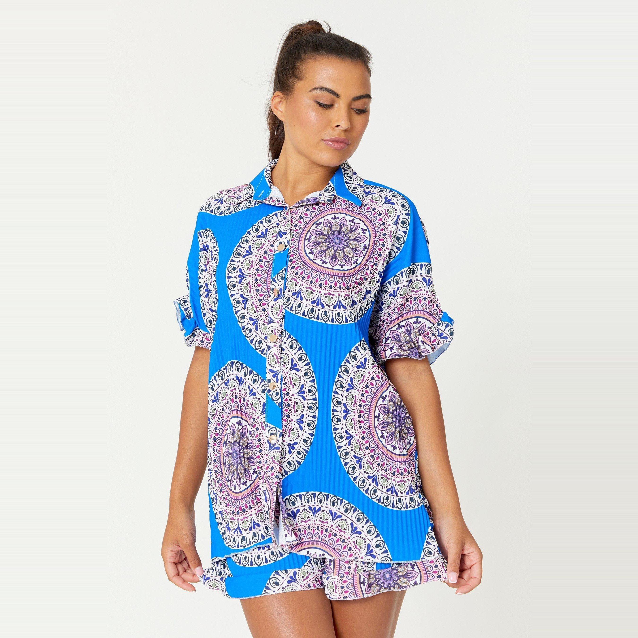 Be You BY Pleated Print Shirt and Short Co Ord Set Womens