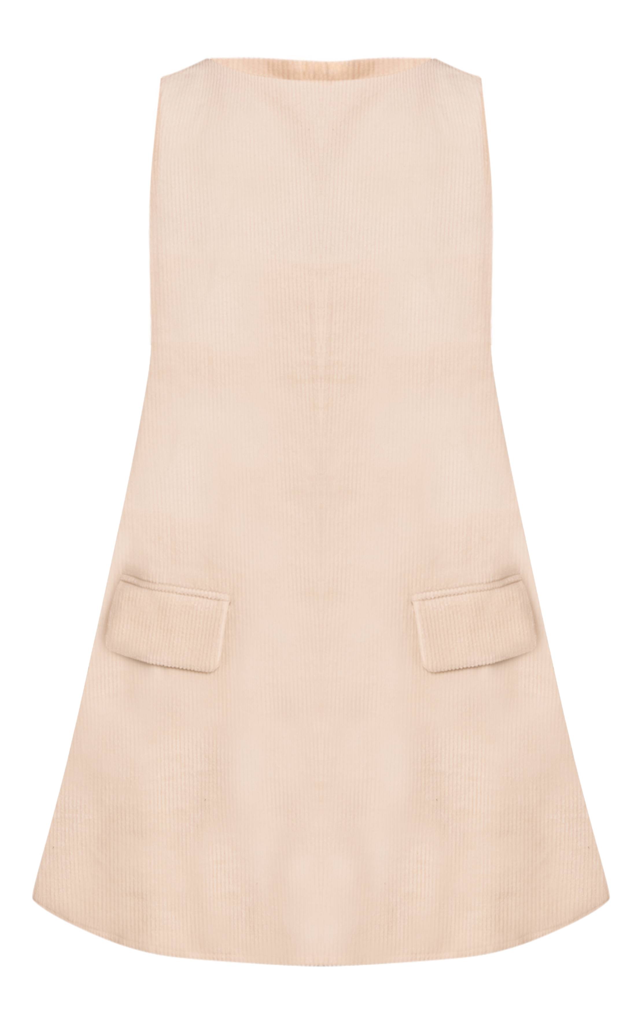 Crème Robe Droite Ample Col Bateau En Velours Côtelé