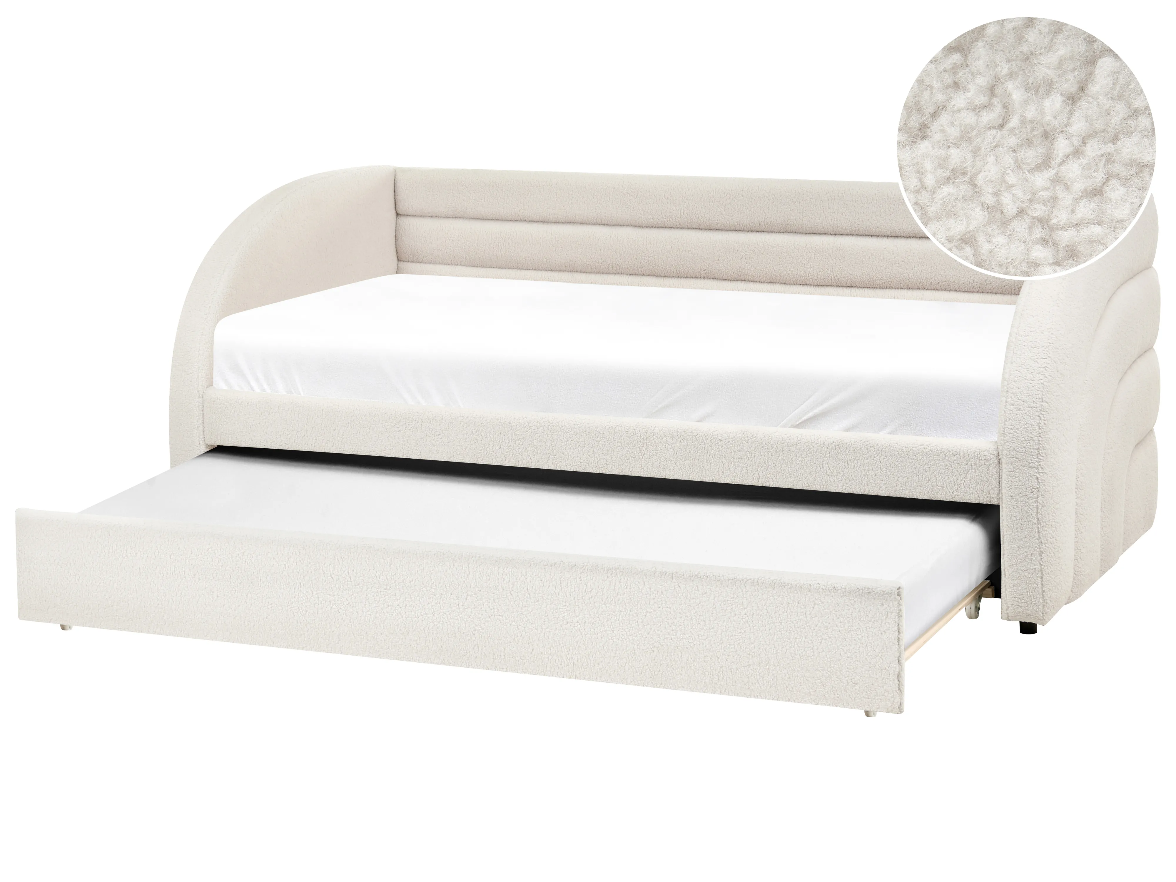 Onderschuifbed Bouclé ALBIAC 90 x 200 cm Wit