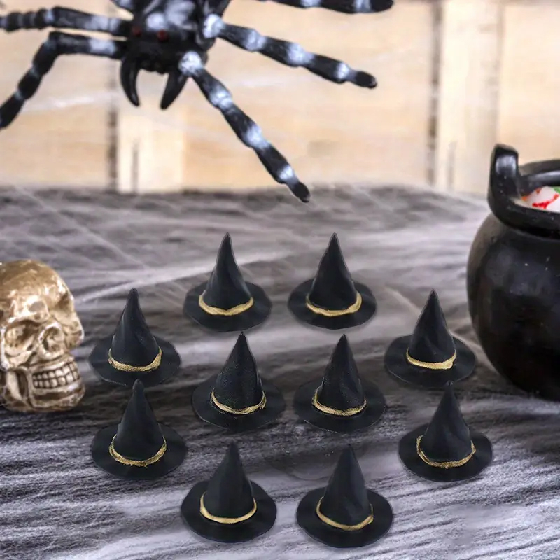 (20-tlg. Set) Miniatur Halloween Deko Mini Hexenkessel / Hut Grusel Party Tischdekoration Bastel Zubehör für Kreative DIY Projekte - Schwarz