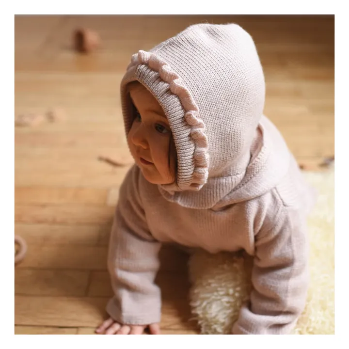 Lililotte Cagoule Laine Tricotée Ambre | Rose pâle